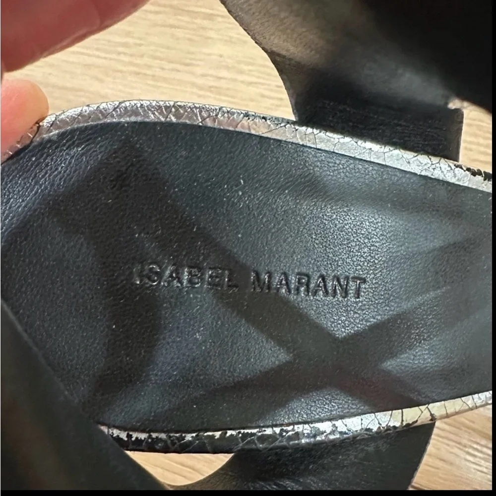 Isabel Marant Ablee Metallic Silver Strappy Heels Size 8 Italy Designer Sandals - Picture 8 of 11